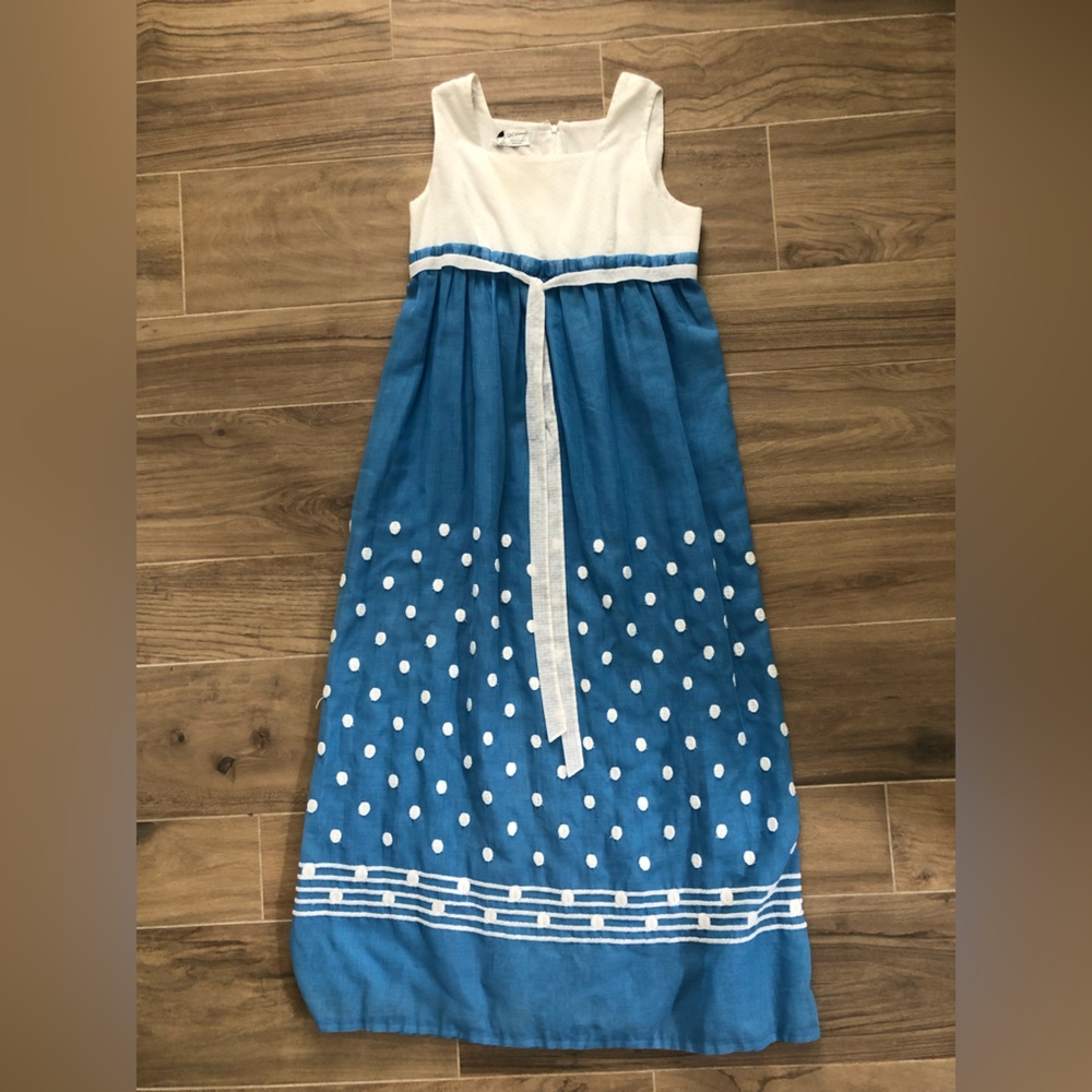 Saks Fifth Avenue Joele Almagia Vintage Blue and White Polka Dot Dress